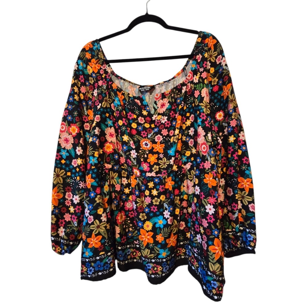 BloomChic Mod Floral Peasant Blouse Top Womens 18/20 Colorful Boho Hippie EUC